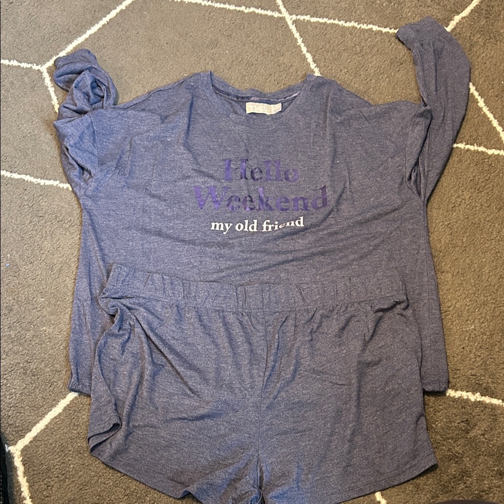 Peace Love & Dreams Graphic Blue Pajama Set
